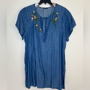 Elliott & Vine Dress Denim Blue Chambray Women 3X Lyocell  short embroidered